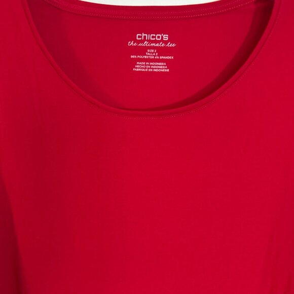 Chico's The Ultimate Short Sleeve Red Tee with a Scoop Neck Size 2 - Picture 2 of 5